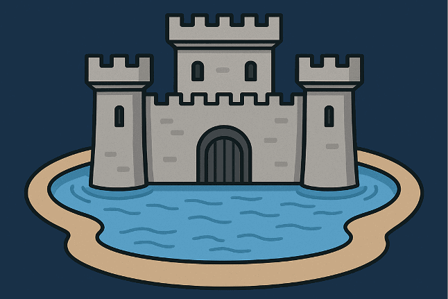 Illustration of wide moat companies symbolized by a castle with a protective moat