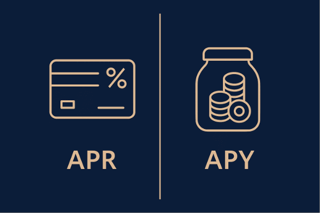 Visual showing APR vs APY. With APR for loans and APY for savings accounts.